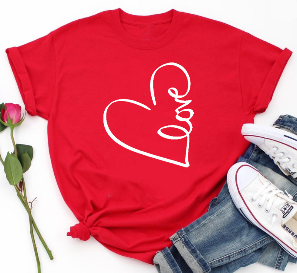 外贸love心形图案 情人节t恤 欧美潮流街头图文短袖