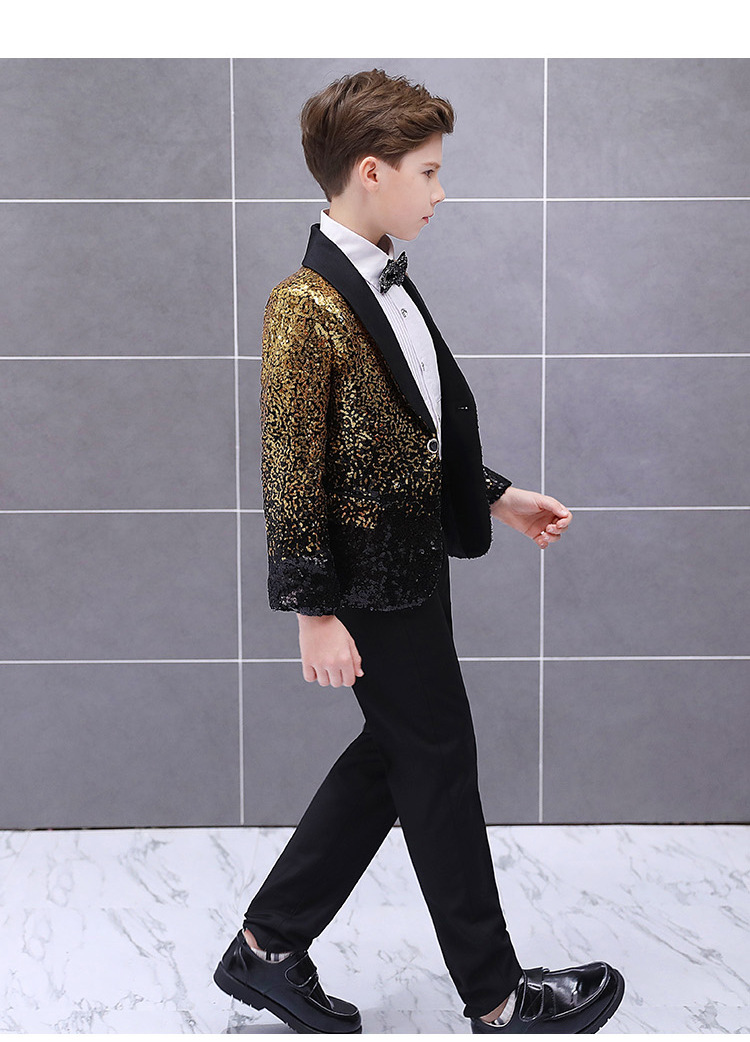 儿童帅气时尚渐变亮片男童礼服舞台走秀钢琴表演西服男孩花童西装
