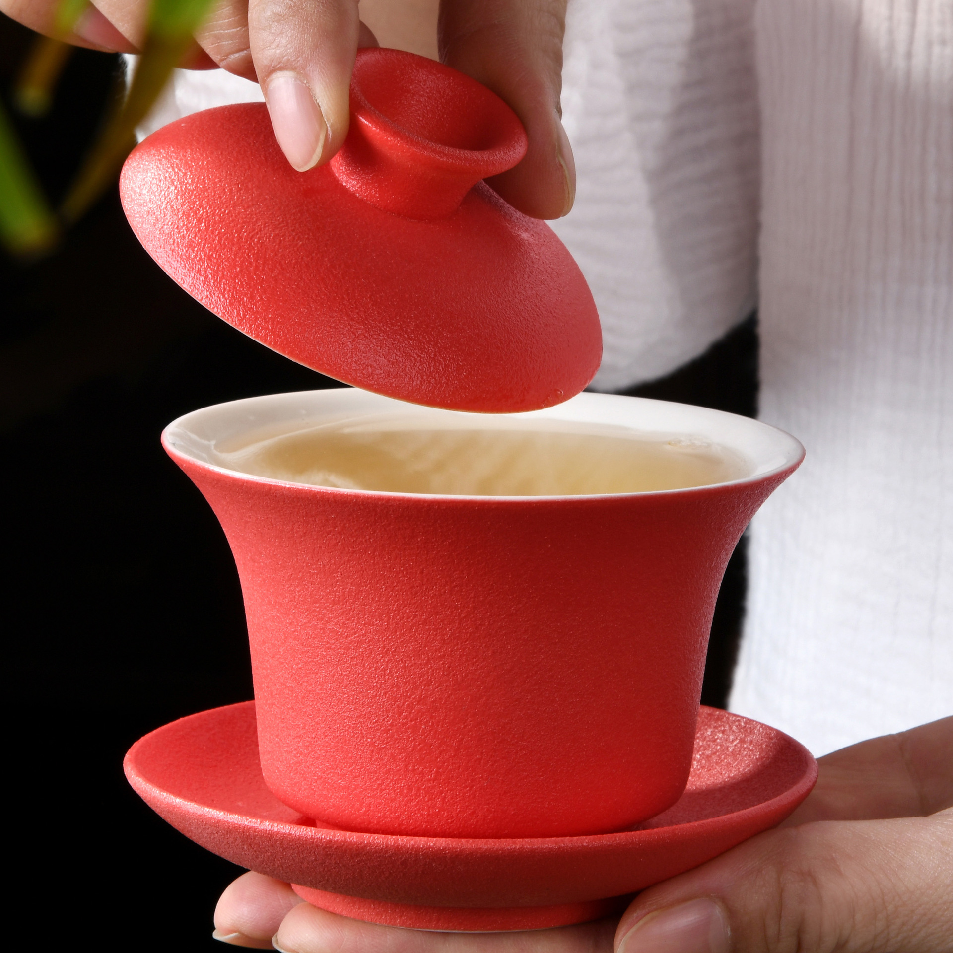 0成交585个泡茶碗羊脂玉青白瓷盖碗茶叶店大号敬茶杯陶瓷茶具三才茶碗