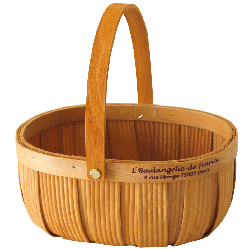 Japanese-Style Woven Wood Piece Baskets Bamboo Bread Fruit Picnic Egg Basket Flower Basket Gift Box Portable Storage Basket