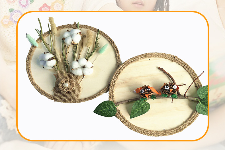 幼儿园手工diy麻绳装饰画创意益智材料包怀旧墙面装饰圆形立体画