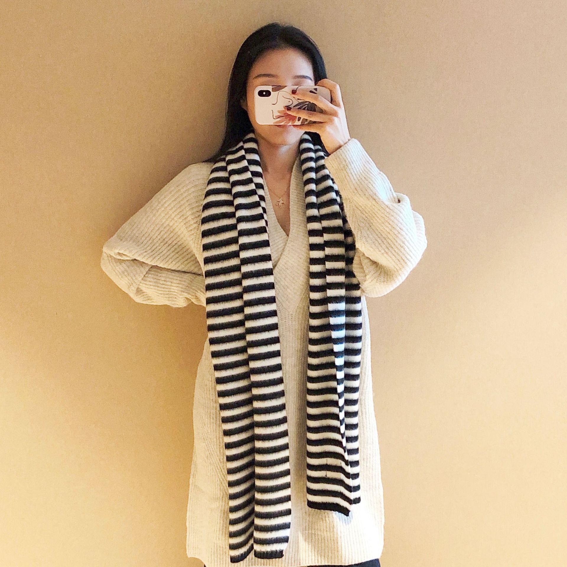 Dongdaemun Autumn and Winter New Fashion All-Matching Scarf Women's Shawl Multi-Color Horizontal Striped Shawl Warm