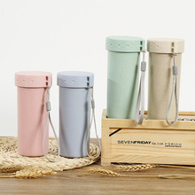 创意杯子 小麦秸秆双层隔热杯水杯 防烫手保温便携随手杯塑料杯