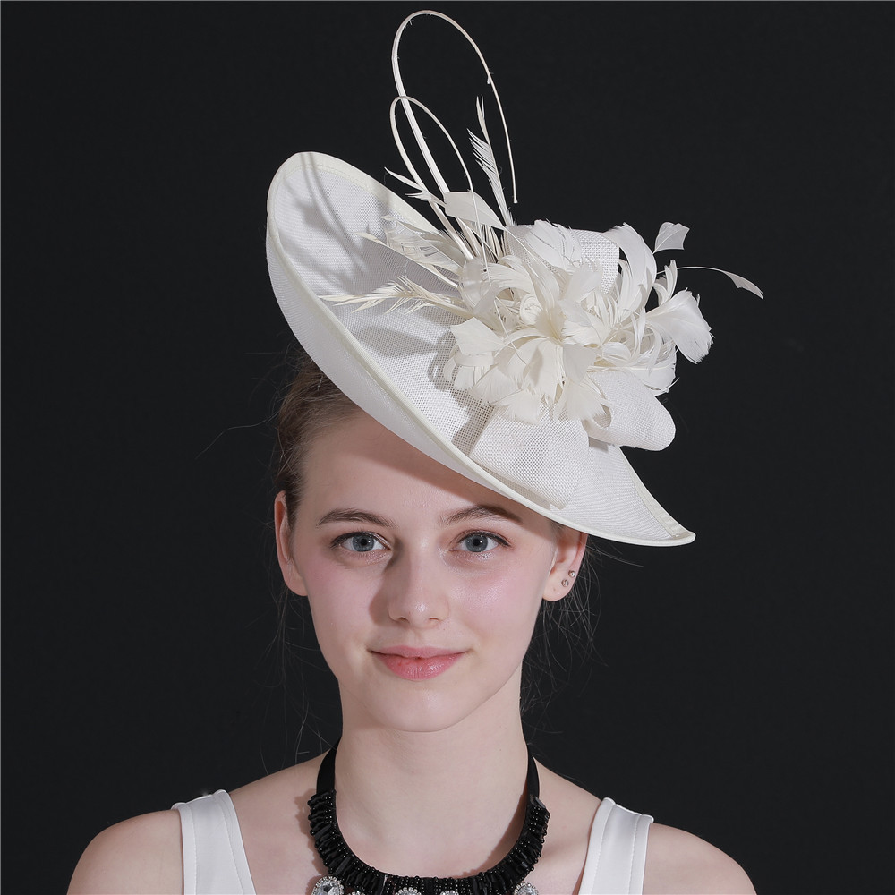米白色麻纱头饰amazon爆款新娘发饰宴会写真礼帽羽毛头饰一件代发