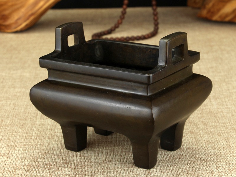 纯铜香炉长方形鼎炉仿古宣德炉供佛供关公财神香炉檀香炉线香炉