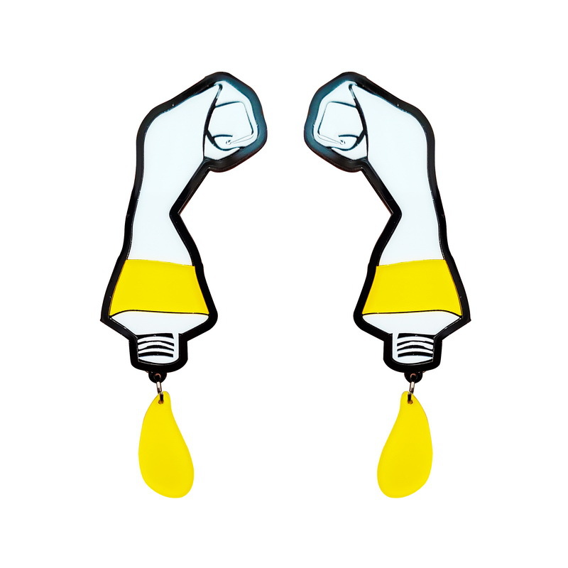 撞色几何ins可爱趣味耳钉原宿风挤颜料画板耳环耳钩耳夹搞怪耳环