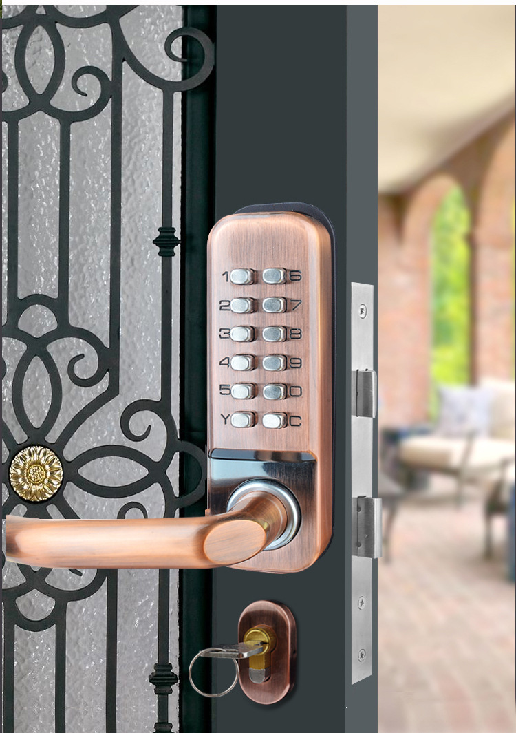 户外镂空庭院子门栏栅铁艺门单双面机械密码门锁防水防火电子