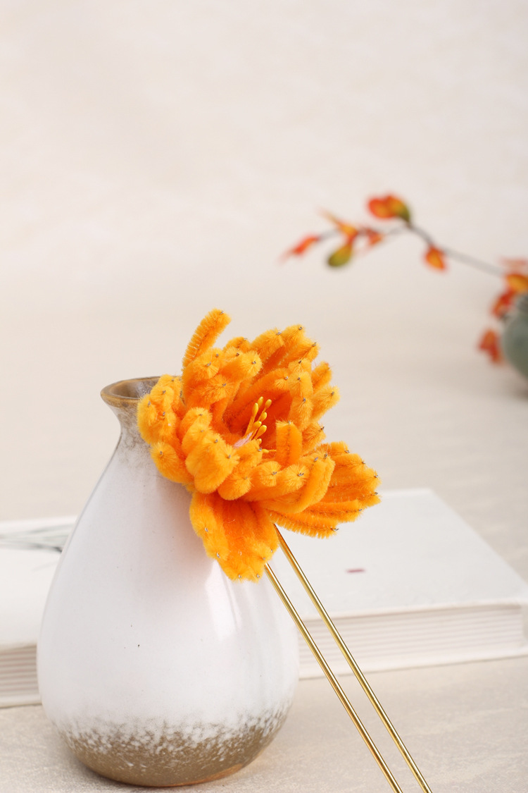 中式新娘古风古装旗袍汉服仿绒花发簪子头饰舞台戏曲表演发饰