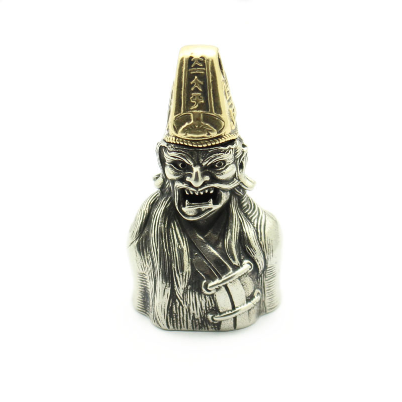 纯铜双面黑白无常黄铜黑白无常一见生财黄铜白铜双色铃铛钥匙挂件