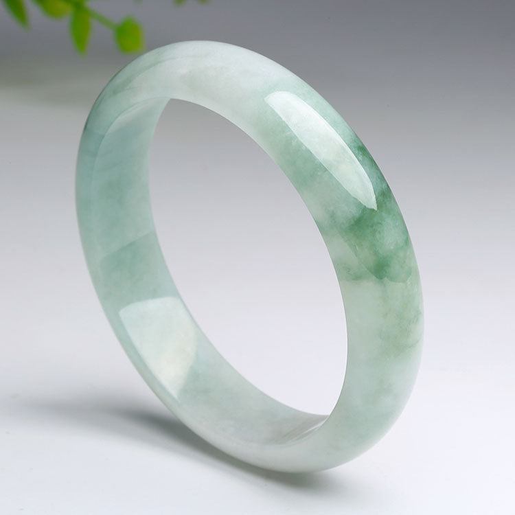 缅甸翡翠飘花玉手镯 女款b货冰糯种飘花翡翠玉镯巴山翠玉镯送礼盒