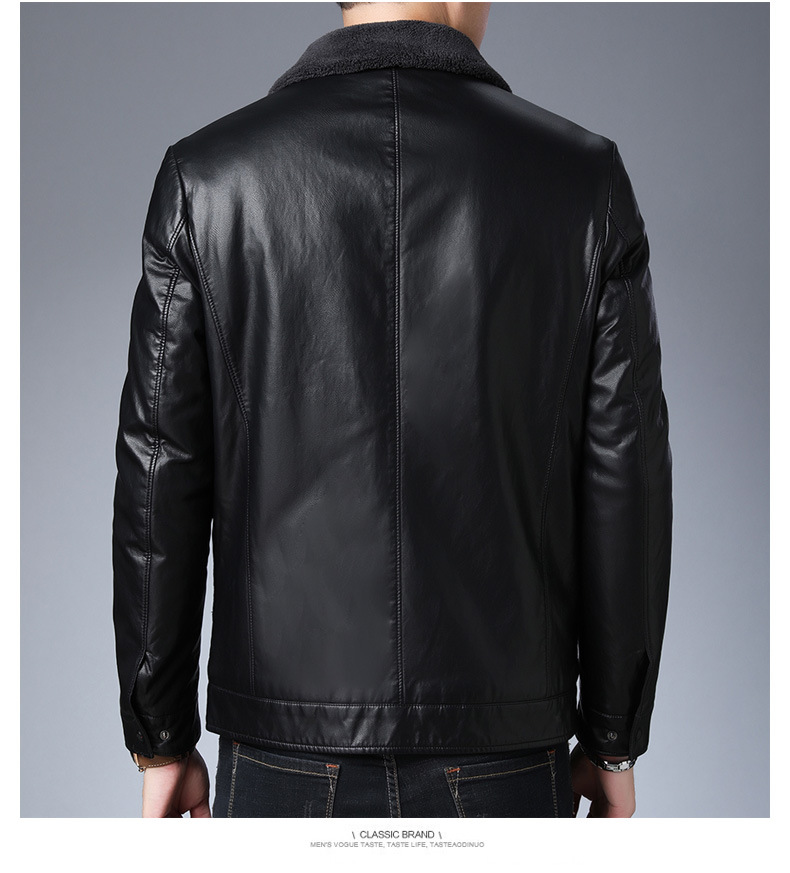 加绒皮衣拉链皮夹克休闲保暖新款外套单排扣毛领口袋秋冬休闲服装