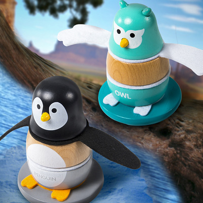 儿童木质益智卡通企鹅不倒翁婴幼儿早教木质套柱叠叠乐玩具1-3岁