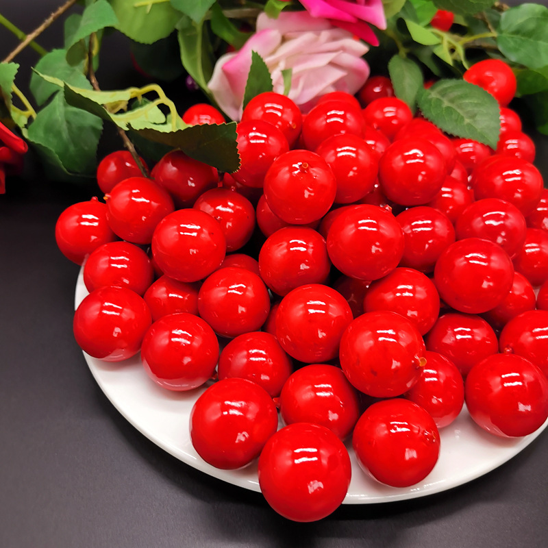 20#圆球红浆果 仿真泡沫水果 樱桃小红果牡丹果 圣诞用品配件批发