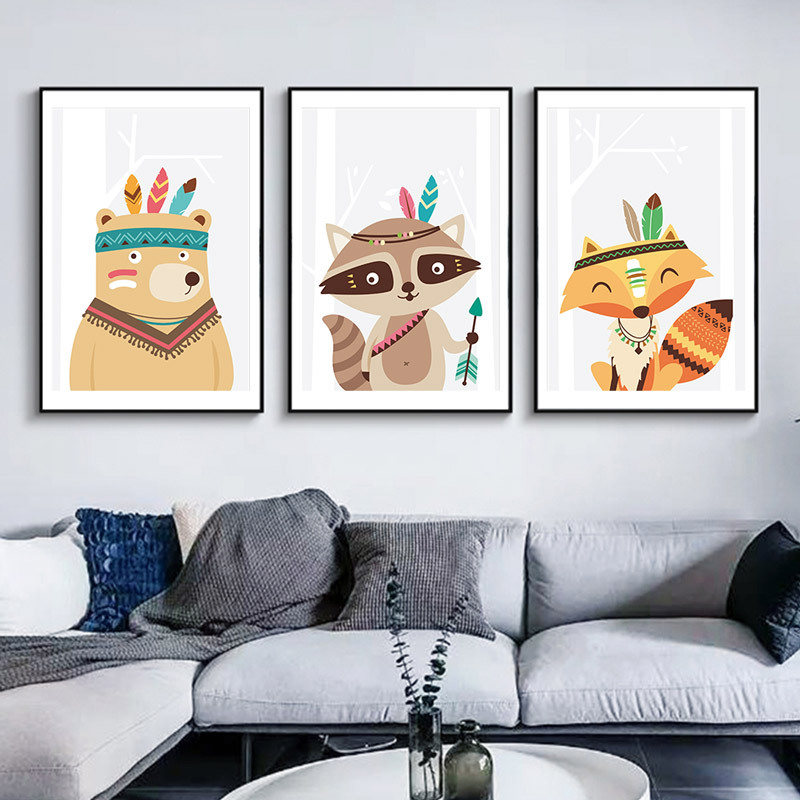 跨境速卖通ws爆款20套卡通可爱动物装饰画儿童房客厅书房装饰画芯