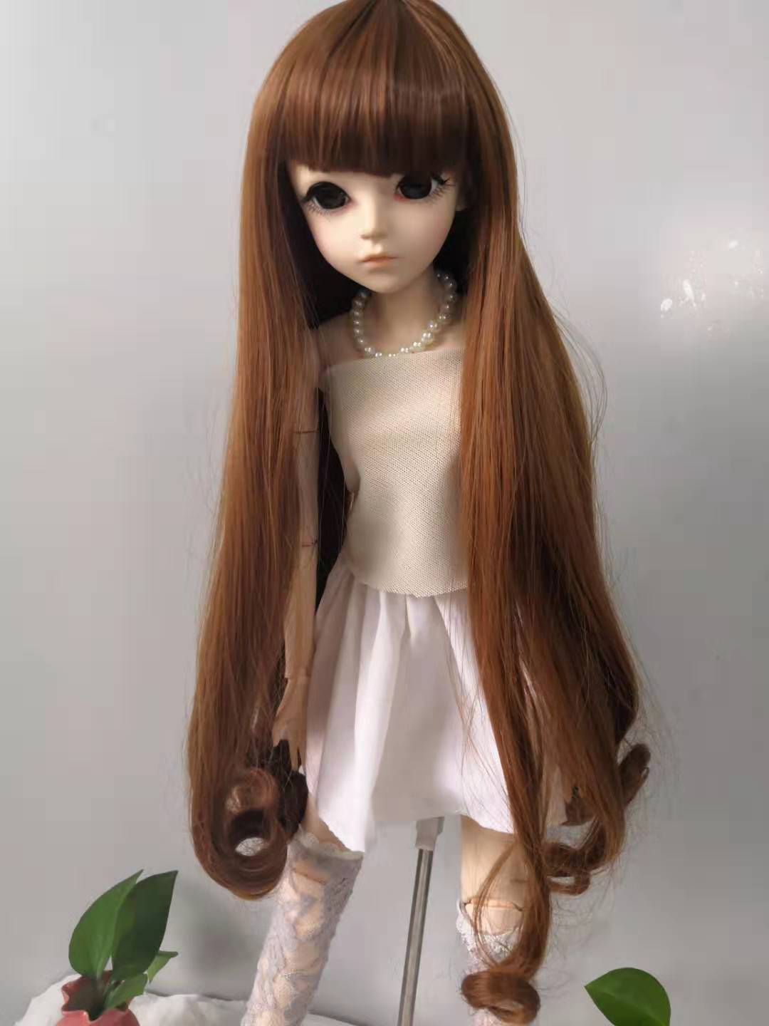 现货bjd娃娃齐刘海长发梨花卷假发 公仔长卷发 适合头围22cm