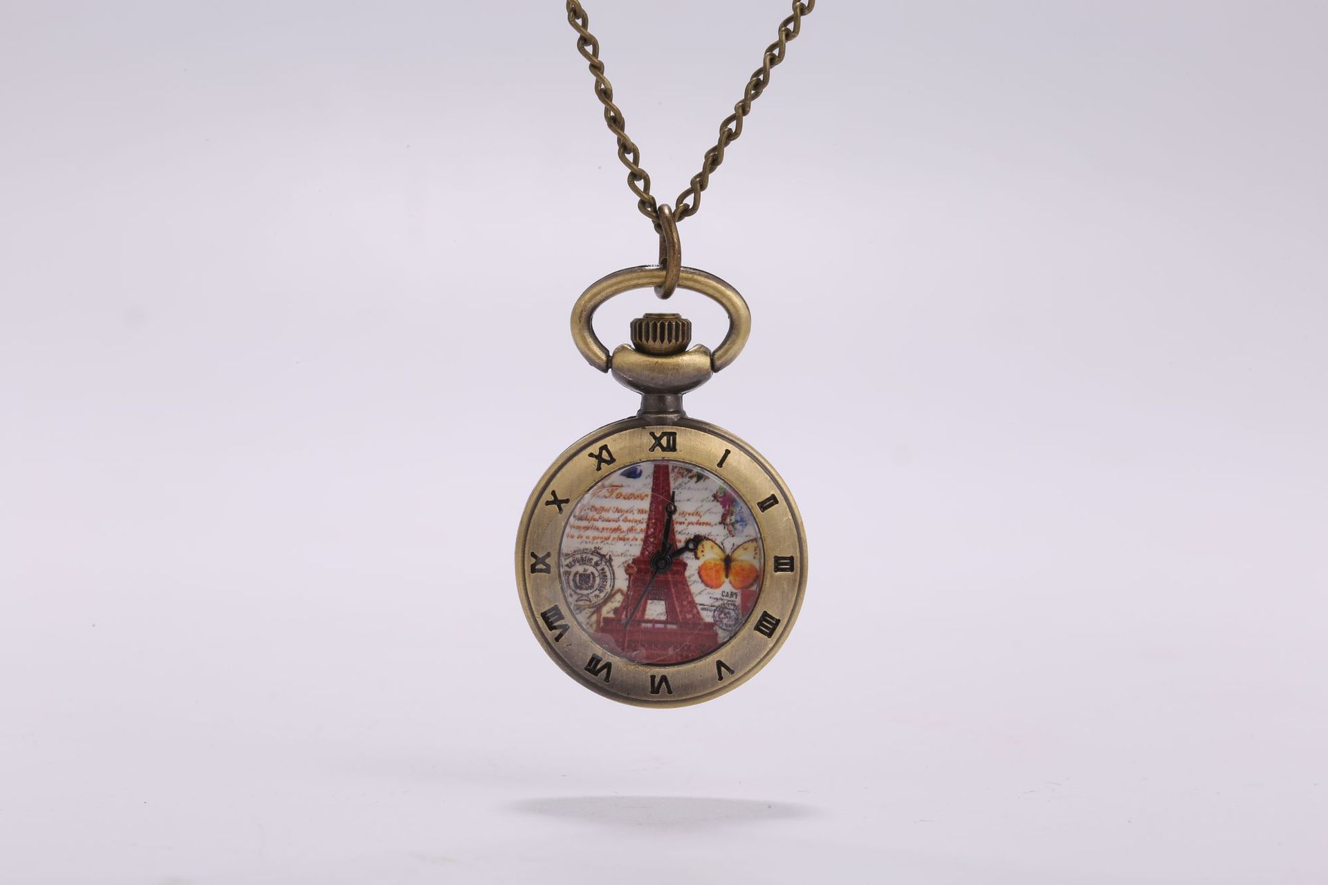 创意可爱设计小号石英怀表创意红色巴黎铁塔图案6100