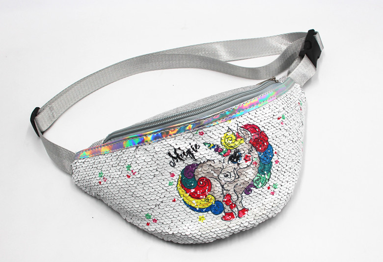 Cross-Border Children's Unicorn Printed Sequined Cartoon Waist Bag Little Girl Casual Sports Cute Chest Bag Shoulder Bag