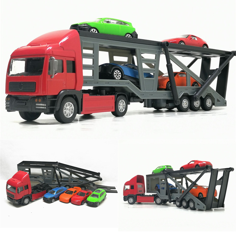 儿特爱儿童玩具变色小车合金滑行重型平板汽车双层运输车套装