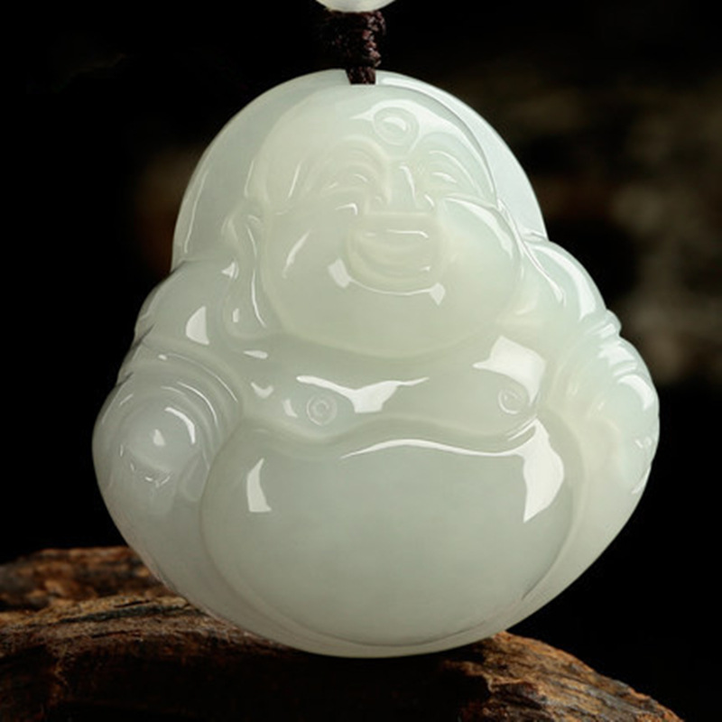 正品包邮天然和田玉白玉佛吊坠 女款弥勒佛笑佛好运玉石挂件