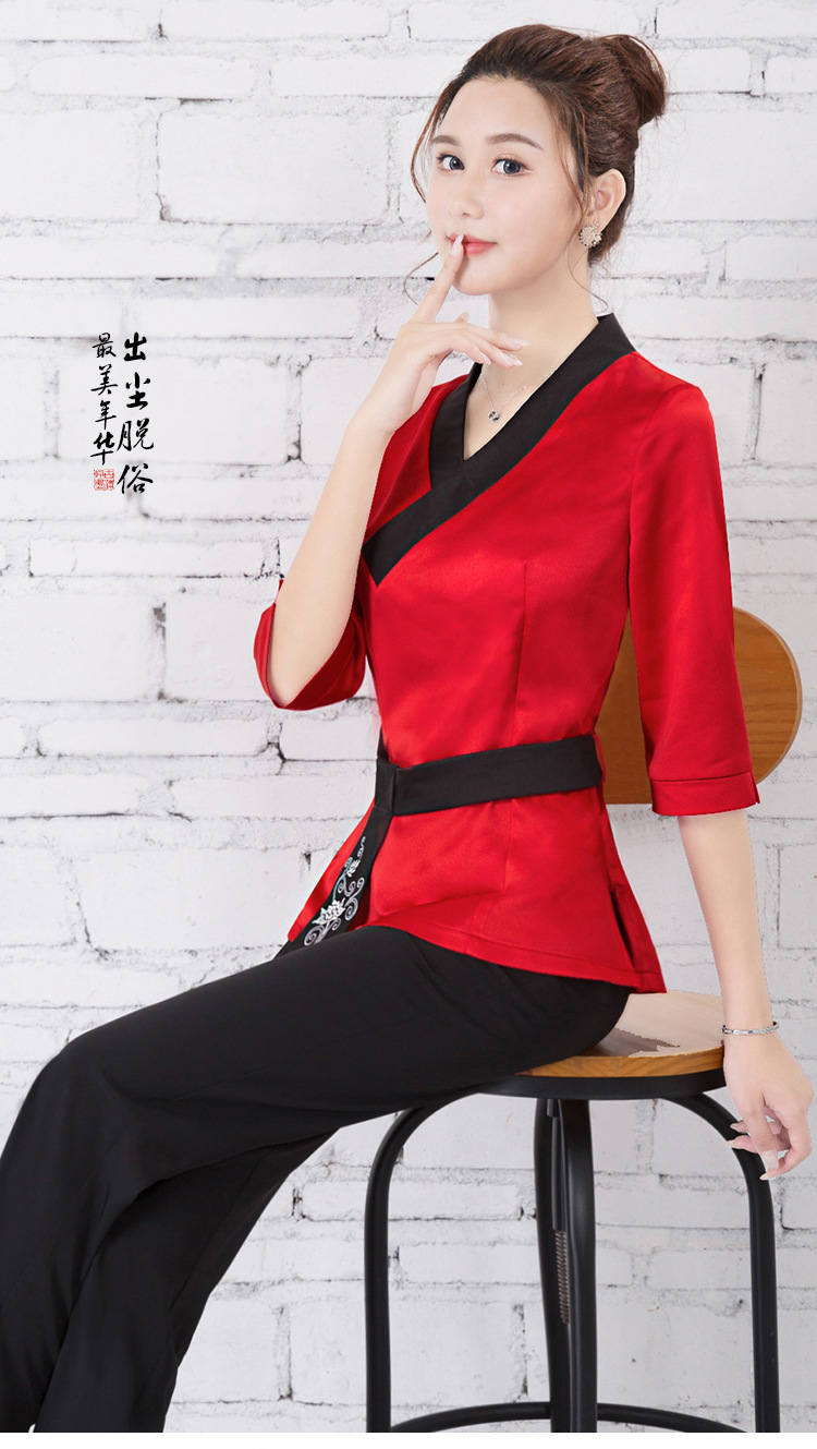 美容院工作服养生会所服装气质足浴足疗按摩技师服短袖长裤套装女