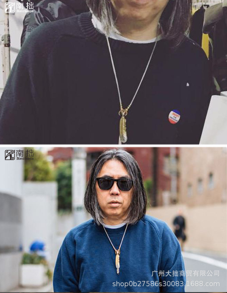 南拙手工高桥吾郎goros羽毛吊坠鹿皮绳项链925纯银男女日潮goros