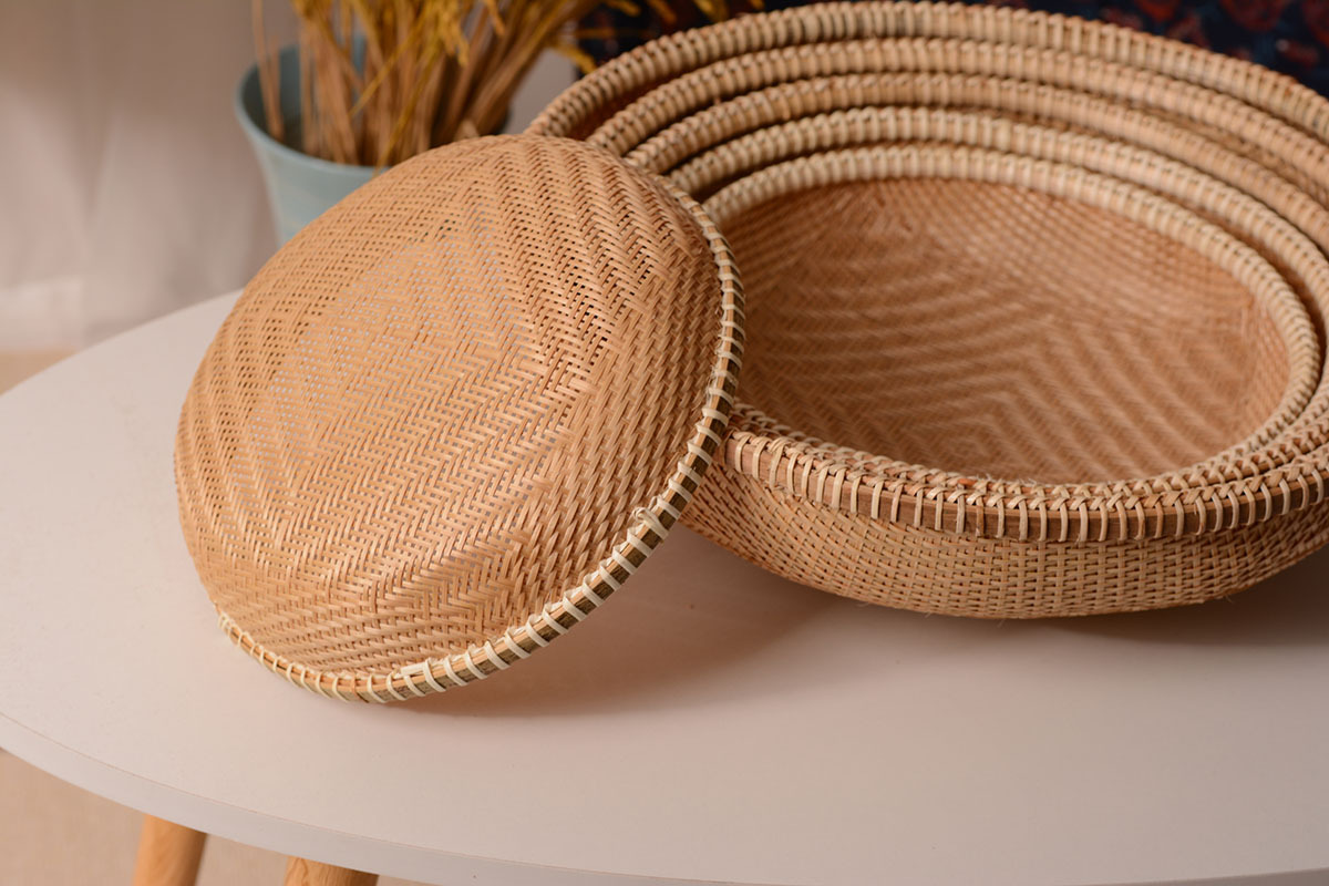 竹编篮水果蔬菜收纳篮子簸箕竹制手工产品 圆形馒头筐