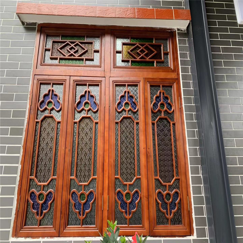 全屋定制 仿古门窗 实木中式格子窗户 仿古实木中式玻璃满洲窗