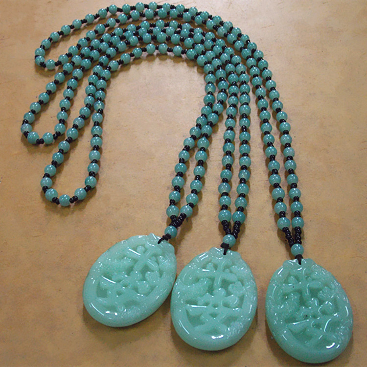 东陵玉毛衣链 仿东陵平安牌项链 长款满珠仿玉民族风玉佩颈饰项饰