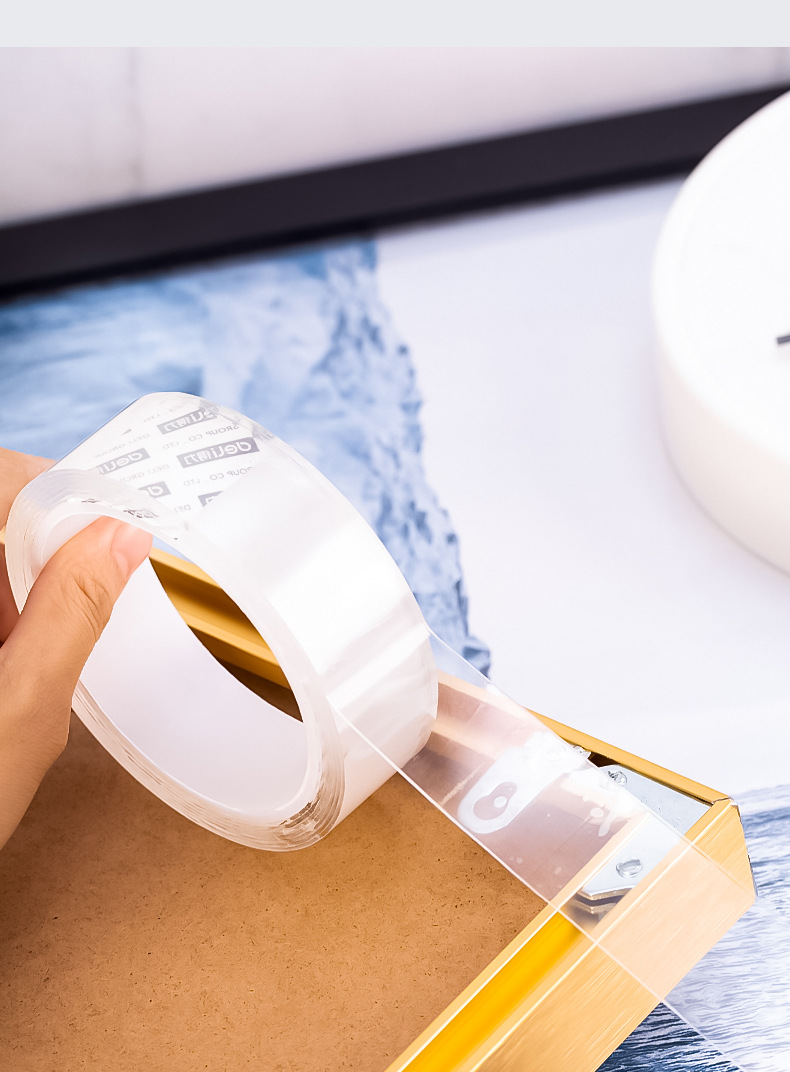 双面胶带_得力纳米双面胶带透明免打孔防水可水洗画框挂钩固定