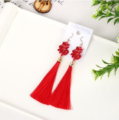 Hanfu Antique Earrings Retro Chinese Style Chinese Knot Red Tassel Earrings Bridal Earrings Wedding Ear Hook