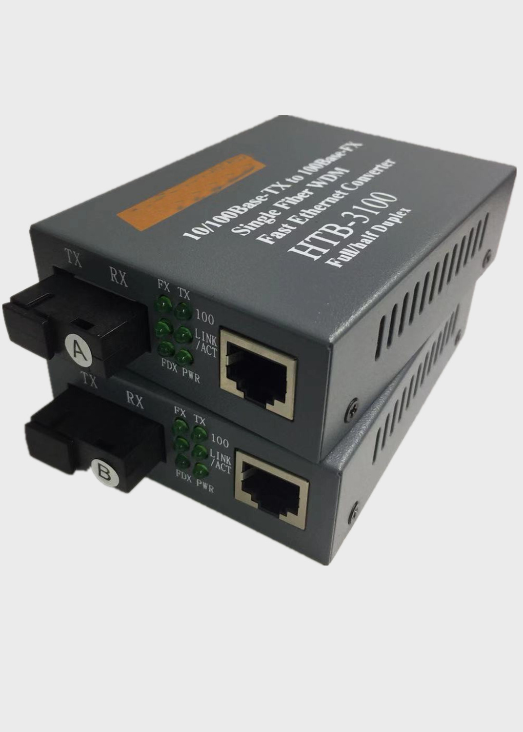 光纤收发器 一光一电 单模单纤 百兆 ab端 sc光纤接口htb-3100