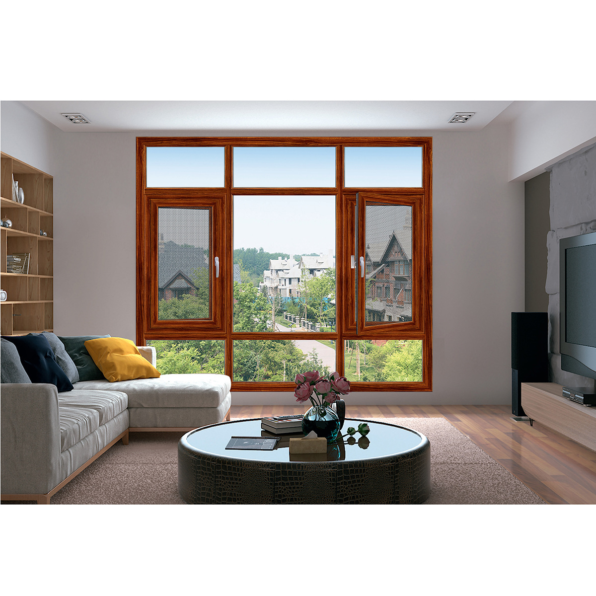 广铝集团厂家直供断桥窗纱一体平开窗 隔热防尘隔音玻璃铝合金窗