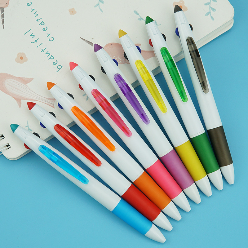 按动三色圆珠笔手账笔彩色油笔学生文具可印刷logo