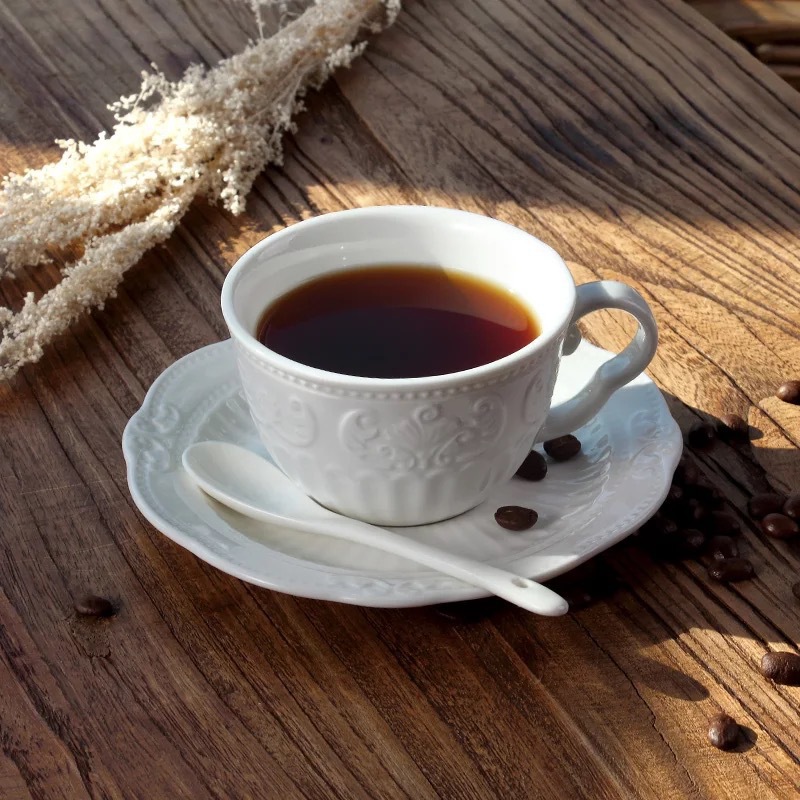 英国巴洛克艾伯特古老拉花杯浮雕花纹陶瓷咖啡杯碟