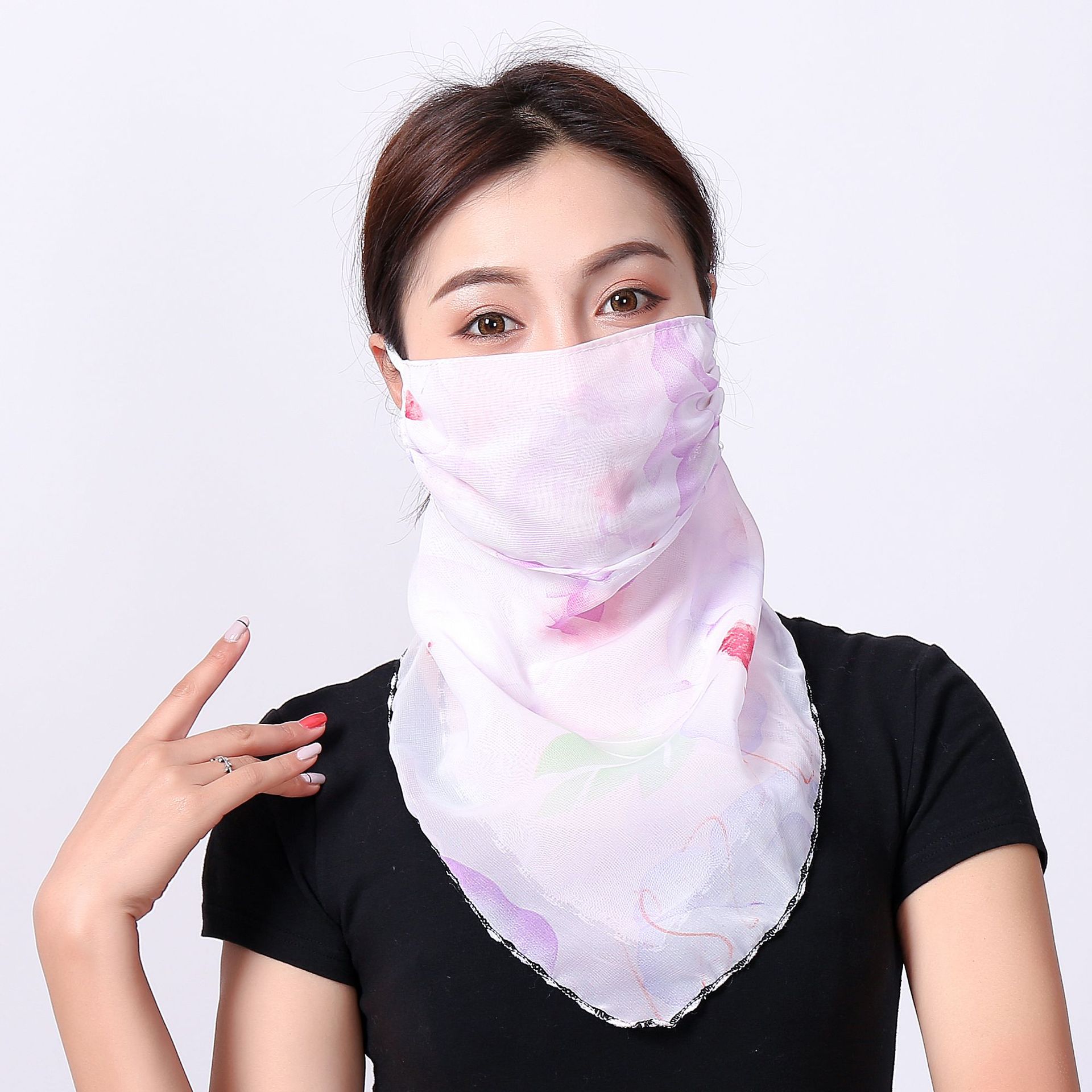 春夏两用防晒护颈遮脸面纱女开车围脖小方丝巾面罩紫外线透气口罩