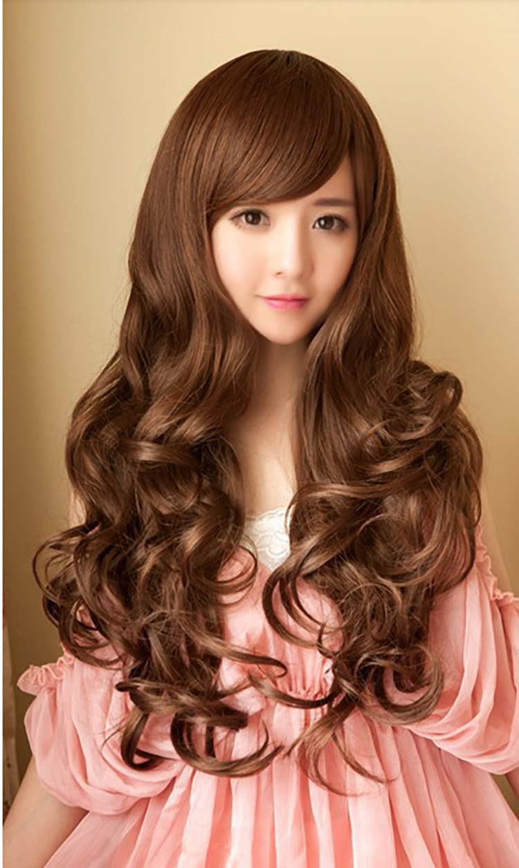 女士化纤假发女卷发大波浪蓬松逼真韩国斜刘海欧美假发全头套