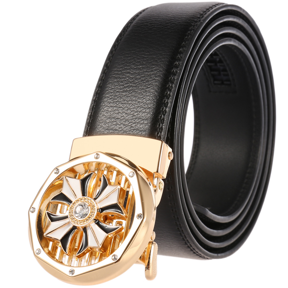 男士皮带 新款时来运转自动扣皮带 二层牛皮ly36-222457-1