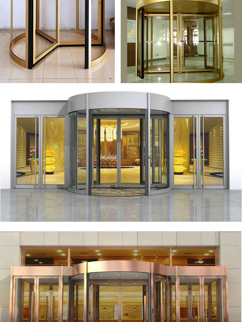 厂家生产西安天卓酒店自动感应密码锁三翼玻璃水晶旋转门纯铜定制
