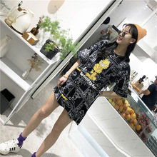 女式满印可爱加菲猫中长款韩版短袖T恤2019夏季新款圆领套头半袖