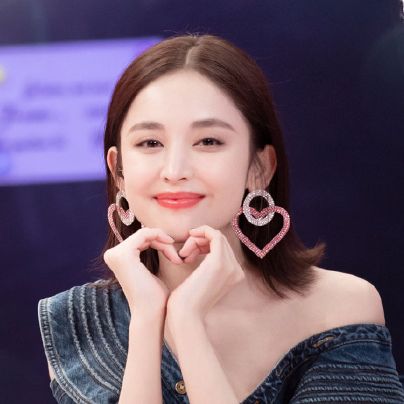 欧美大牌创意几何圆圈爱心耳环古力娜扎桃心粉色少女心耳饰s925银