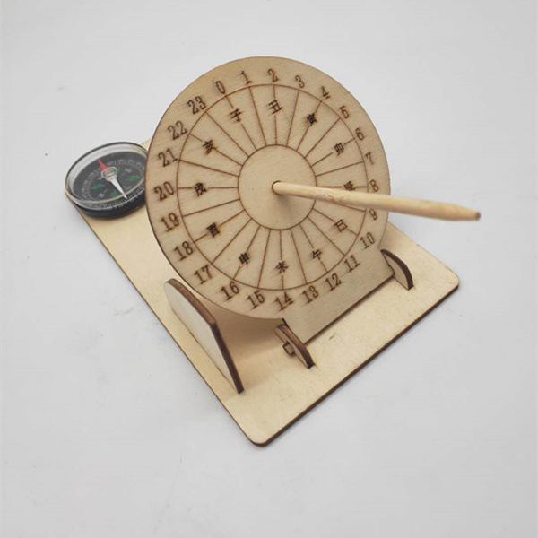 木质太阳钟 日晷科技小制作diy 科学实验玩具天文时间科普