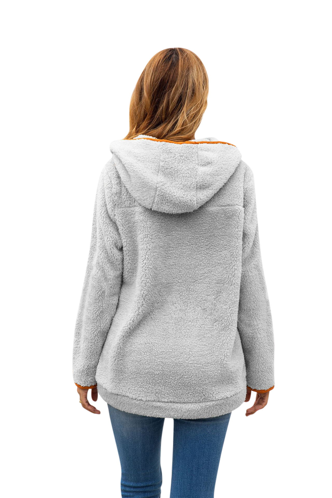 亚马逊 热卖2020秋冬款拼接口袋连衣帽女上衣 毛呢外套900057