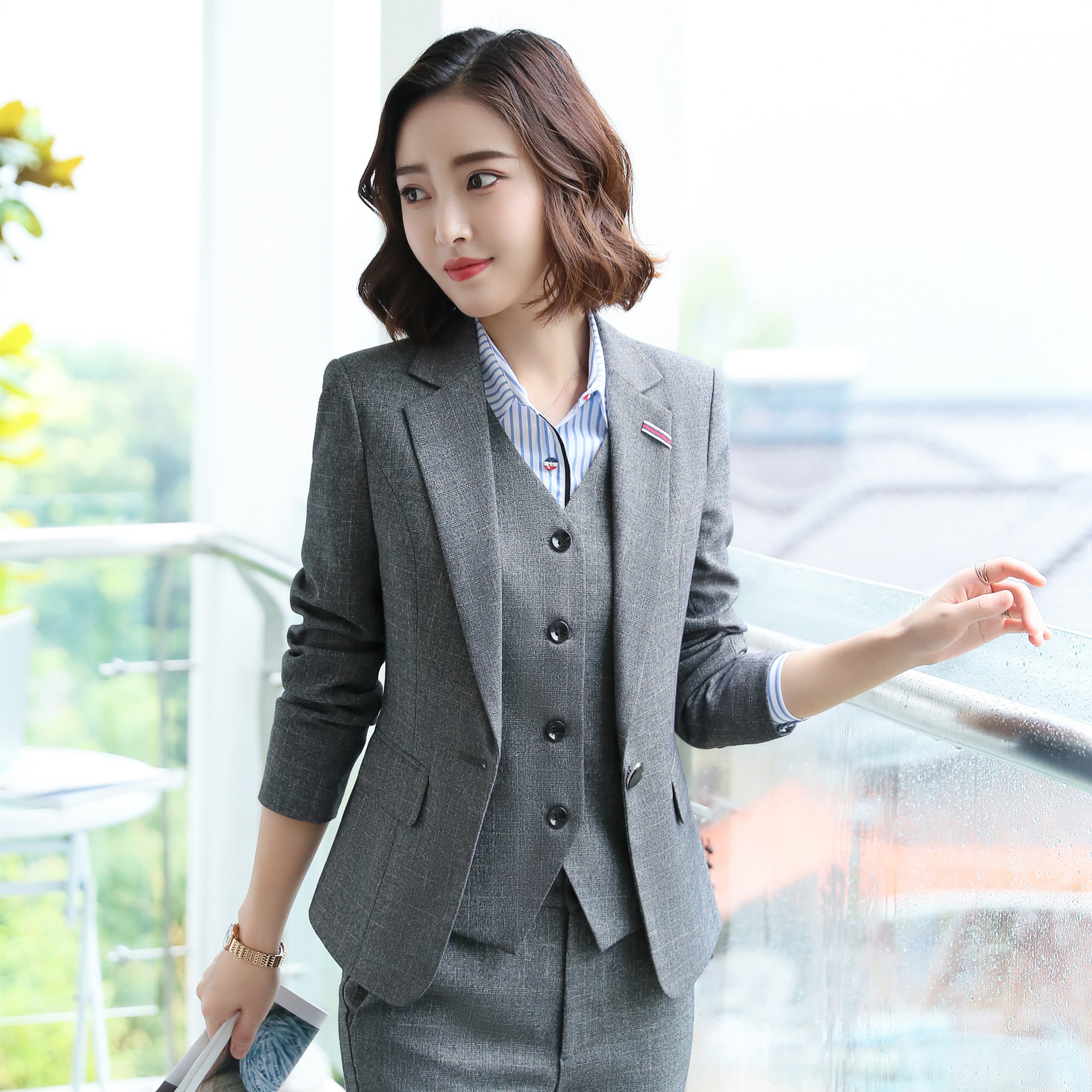 2021新款秋装西装职业装套装时尚休闲西服外套女士修身工装工作服