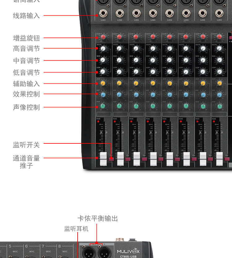 专业6路8路12路ct80s-usb调音台舞台带u盘mp3蓝牙播放带效果混响