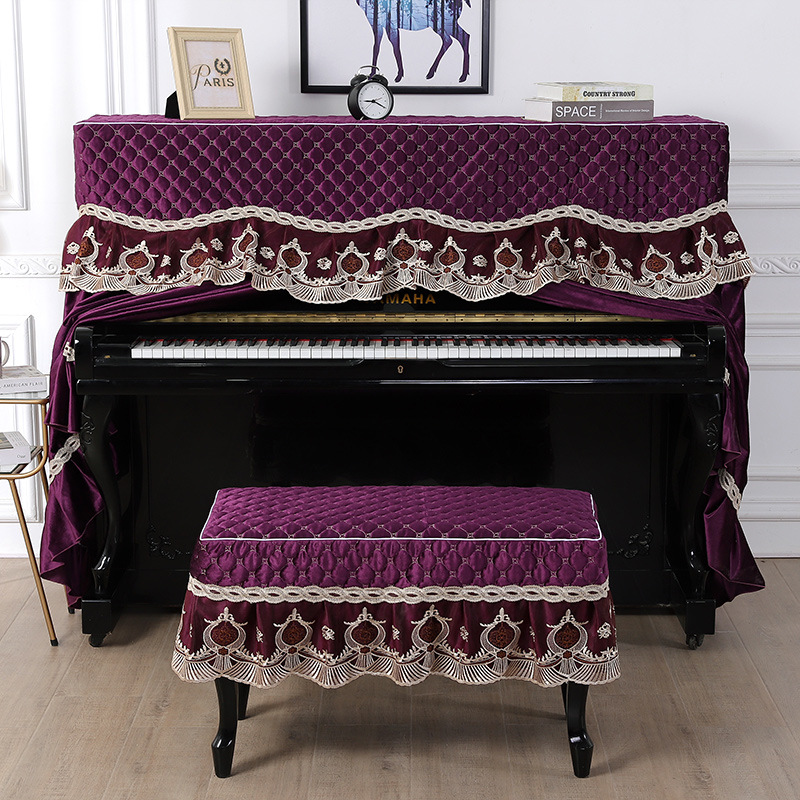 意大利绒紫色欧式奢华布艺全罩钢琴罩 高档钢琴套两件套