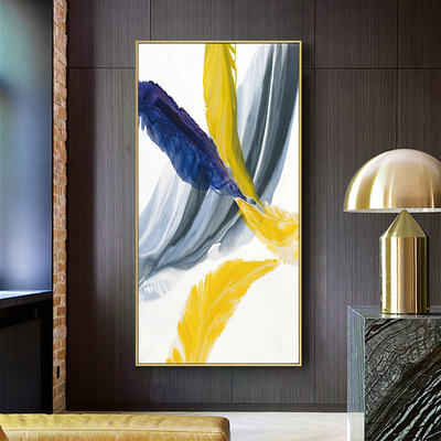 北欧简约现代抽象炫彩手绘羽毛走廊玄关装饰画轻奢大气带框壁挂画