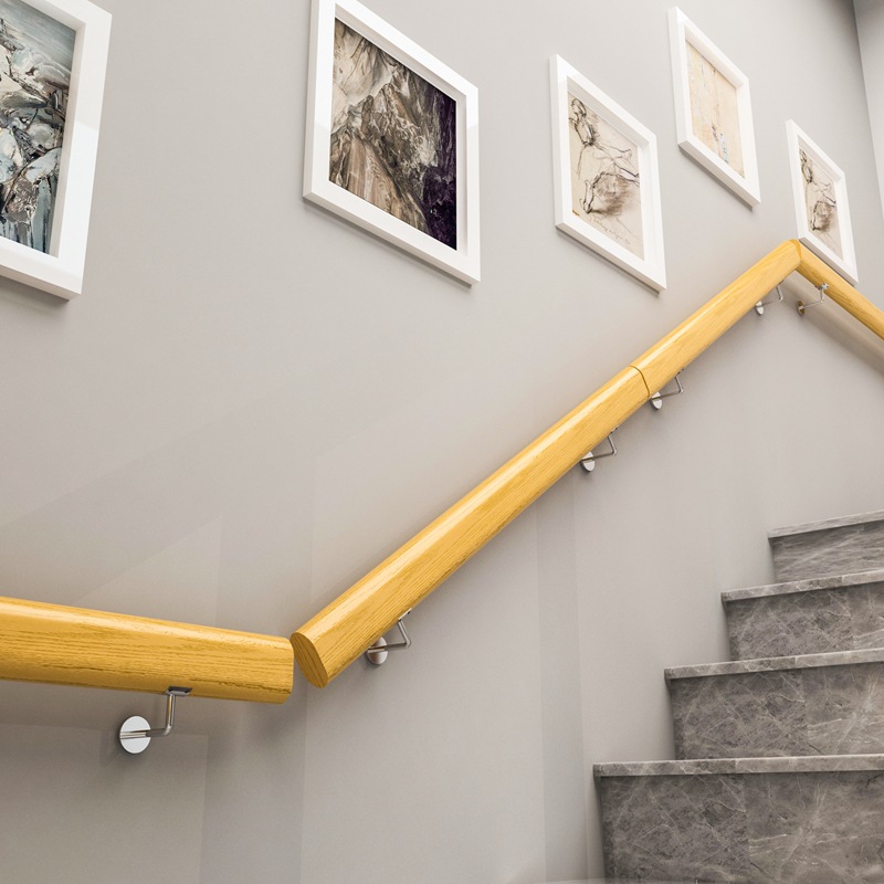 家用扣墙式实木楼梯扶手 现代简约公寓会所阁楼楼梯防滑扶手栏杆
