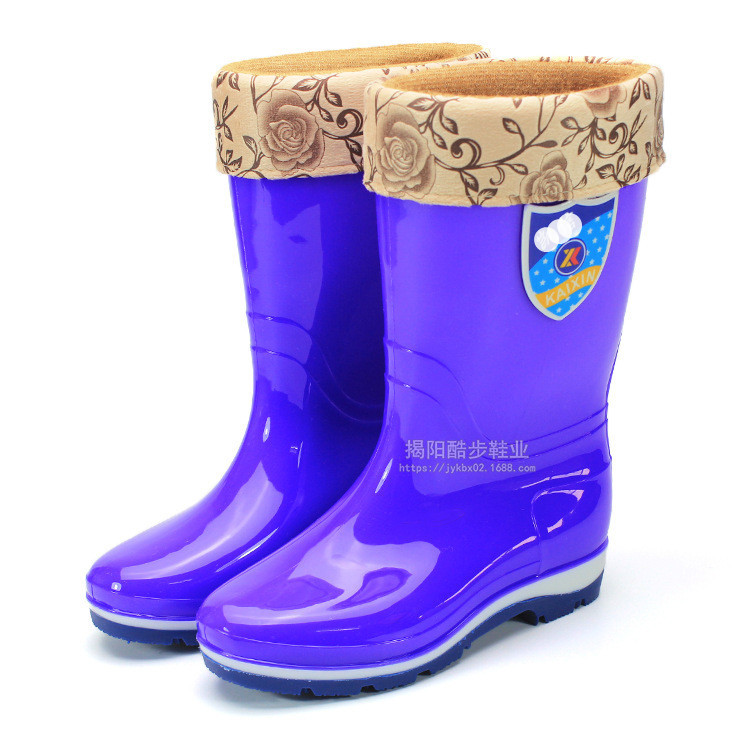 New Rain Boots Women's Fleece-Lined Thermal Rain Boots Three-Color Bottom Pearlescent Mid-High Tube Non-Slip Waterproof Rubber Shoes Labor Protection Rain Boots