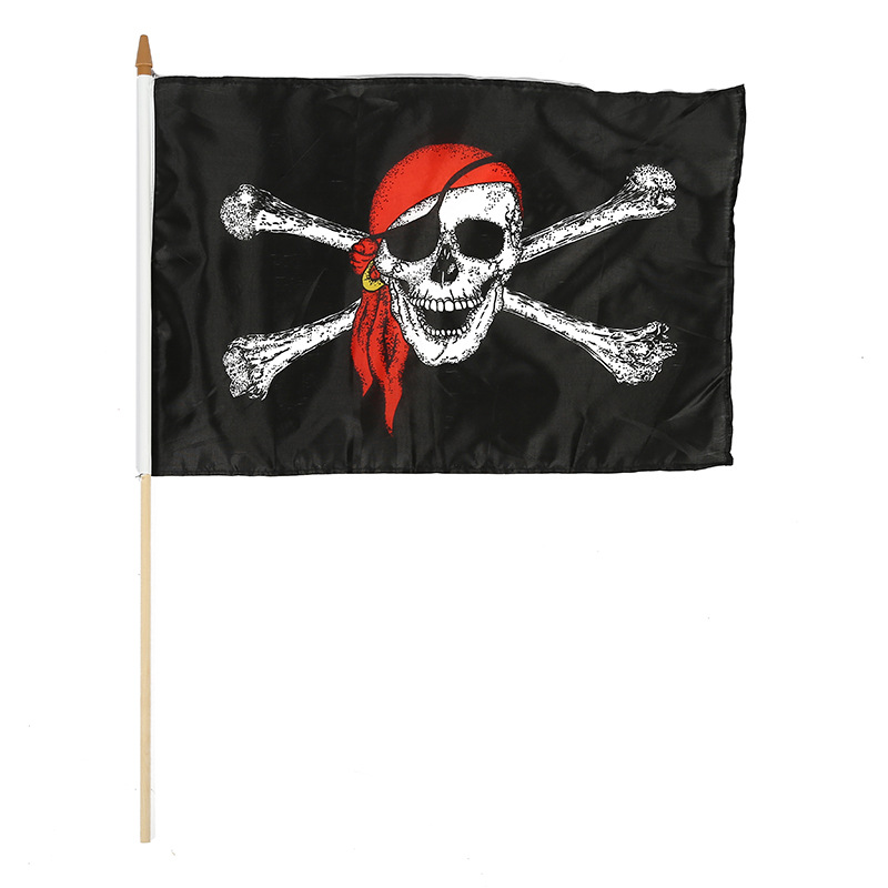 万圣节旗杆鬼节道具海盗旗手加勒比海盗旗帜派对骷颅头挥旗批发