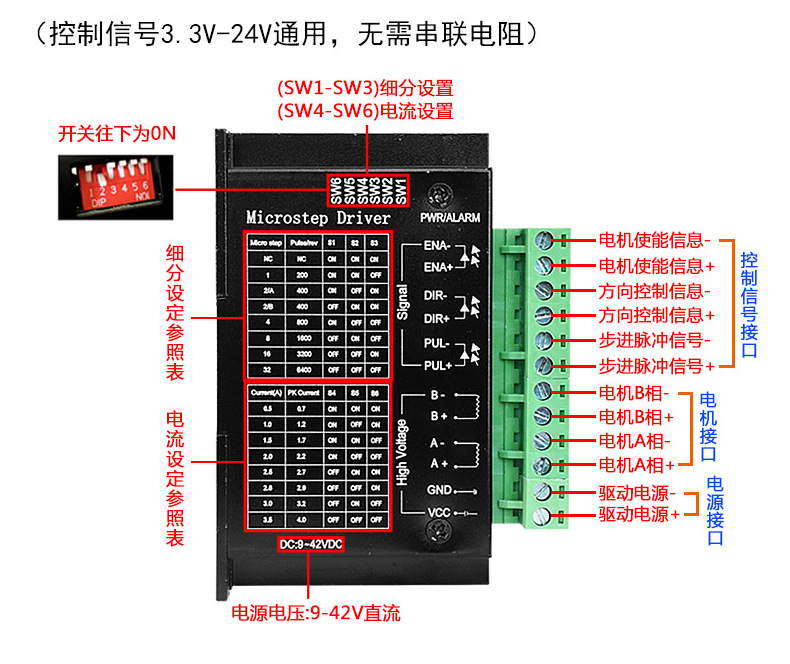 42步进电机套装42bygh34 扭矩 0.30n.m 34mm  驱动器控制板4.0a